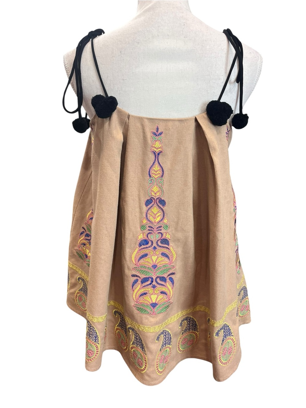 Endless Rose Embroidered Pom Pom Tie Strap Swing Tank Top Boho Festival S - Picture 5 of 10